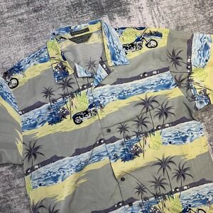VTG Y2K Southpole Shirt Mens XL Hawaiian Aloha Moto Loop Collar Relaxed Loose
